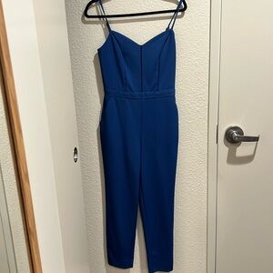 White House Black Market (WHBM) Dressy Blue Cropped Leg Jumpsuit
